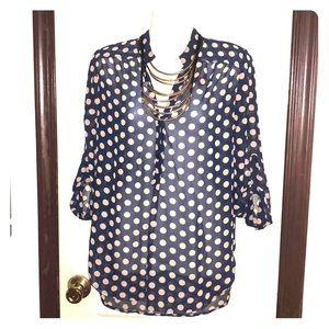 Blue blouse with white polka dots